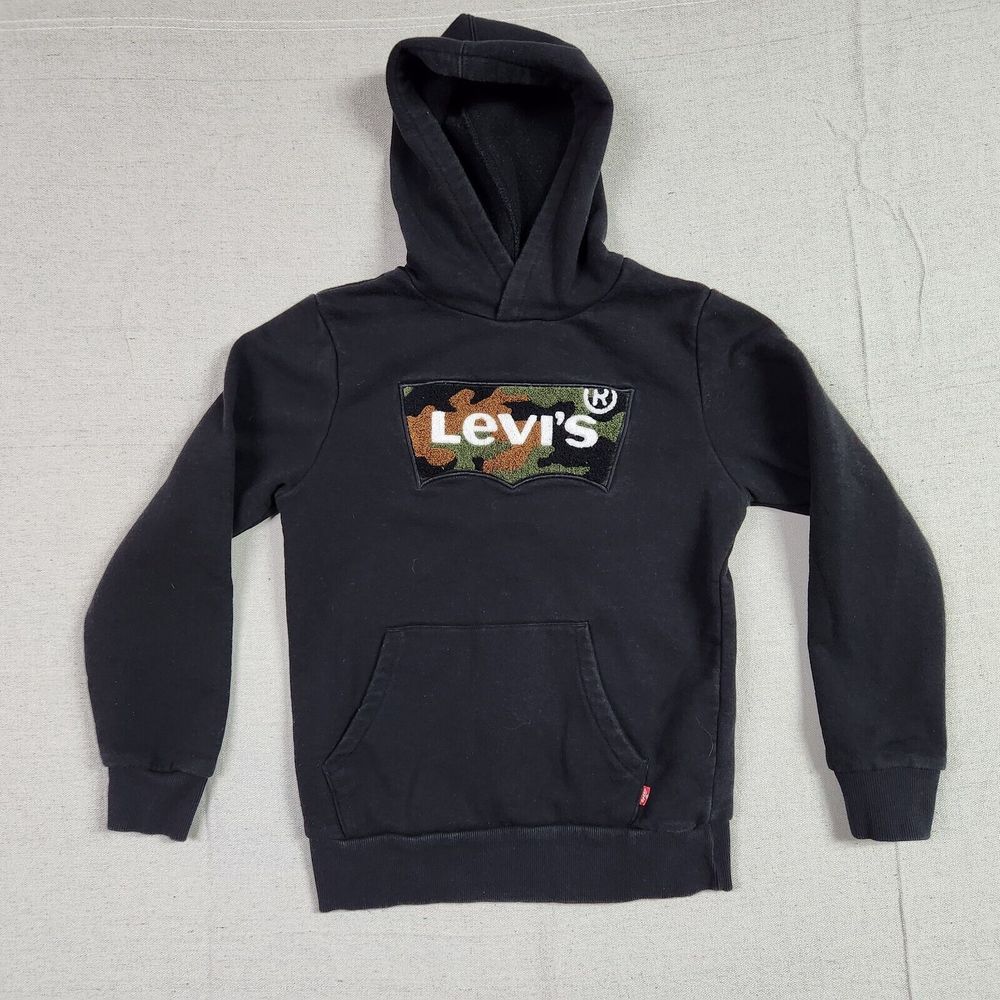VTG Levis Sweater Boys Youth Medium 10-12 Gray Long Sleeve Pullover Hoodie